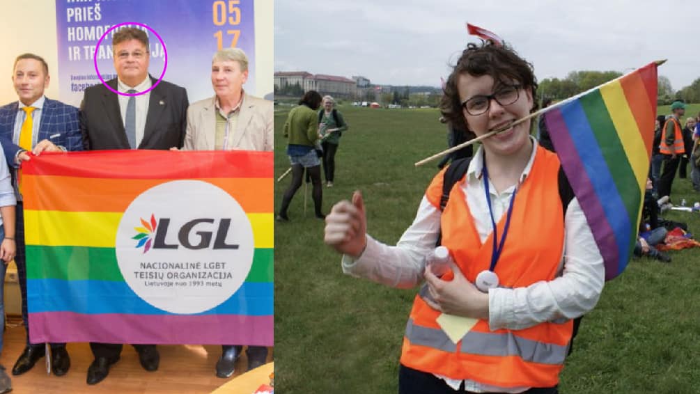 Buvęs Lietuvos diplomatijos vadovas, Stambulop konvencijos signataras Linas Linkevičius (galvutė pažymėta violetiniu apskritimu) ir žmogaus teisių aktyvystė Jūratė Juškaitė (dešinėje).