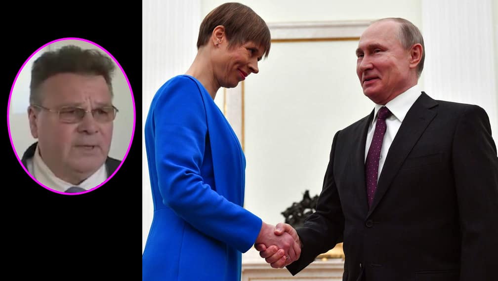 Dešinėje - Estijos ir Rusijos vadovų susitikimo akimirka. Nuotr. washingtonpost.com. Kairėje violetiniame apskritime - Lietuvos diplomatijos vadovo L. Linkevičiaus galvutė.