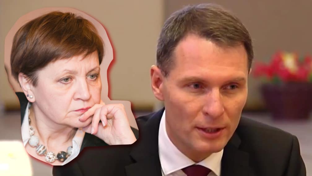 Teisingumo ministras E. Jankevičius (dešinėje) ir jo patarėja R. Grumadaitė.