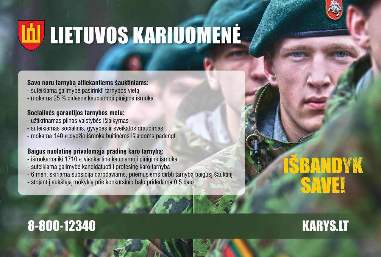 Kviečiami jaunuoliai savanoriškai registruotis privalomajai karinei tarnybai
