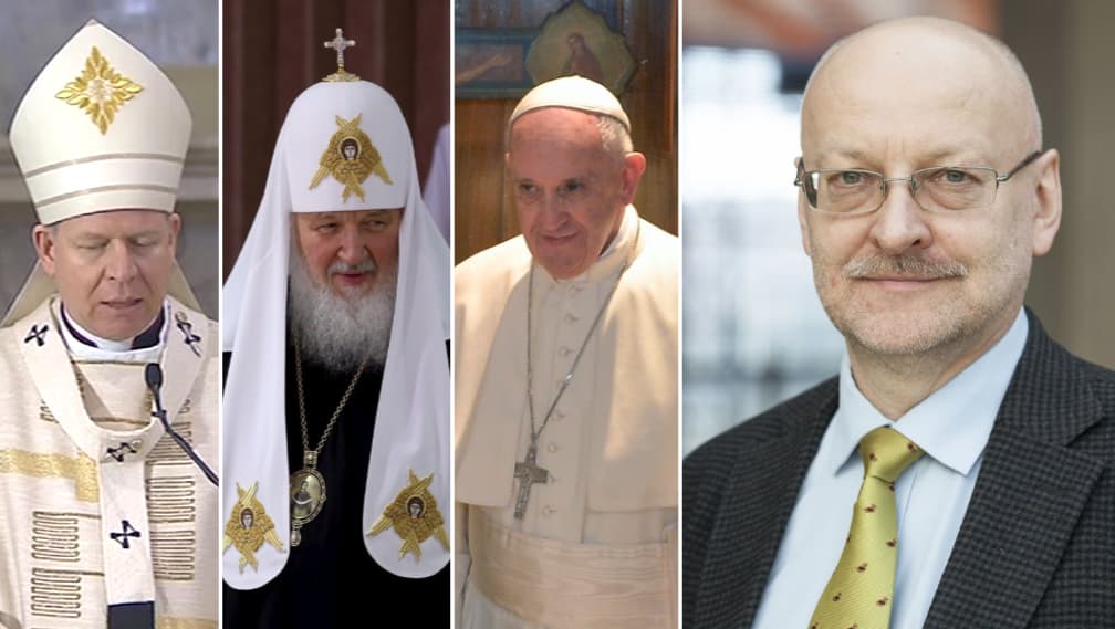 Arkivyskupas G. Grušas, pravoslavų patriarchas Kirilas, popiežius Pranciškus ir politikos mokslininkas R. Valatka.