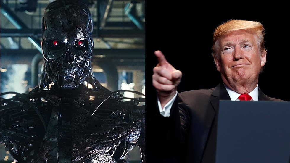 Terminatorius (kairėje) ir JAV prezidentas Donaldas Trampas.