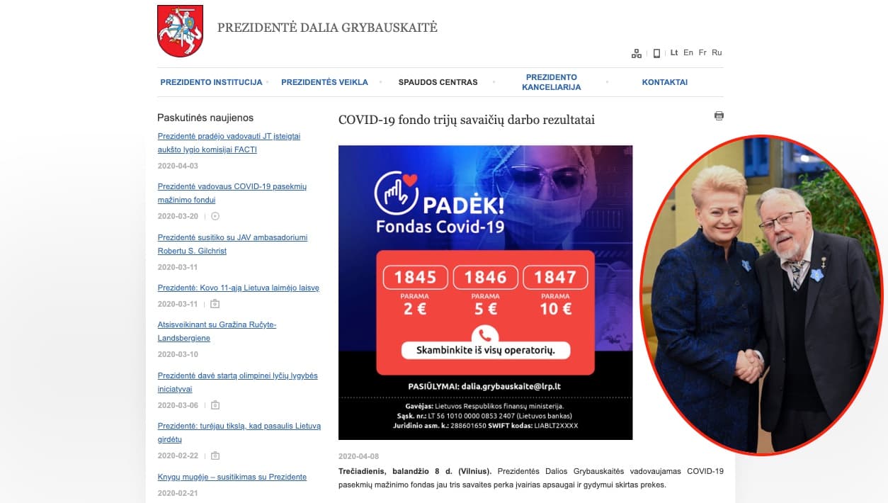 Lietuvos prezidentė D. Grybauskaitė toliau rodo pavyzdį visiems, kaip reikia kautis su koronavirusu