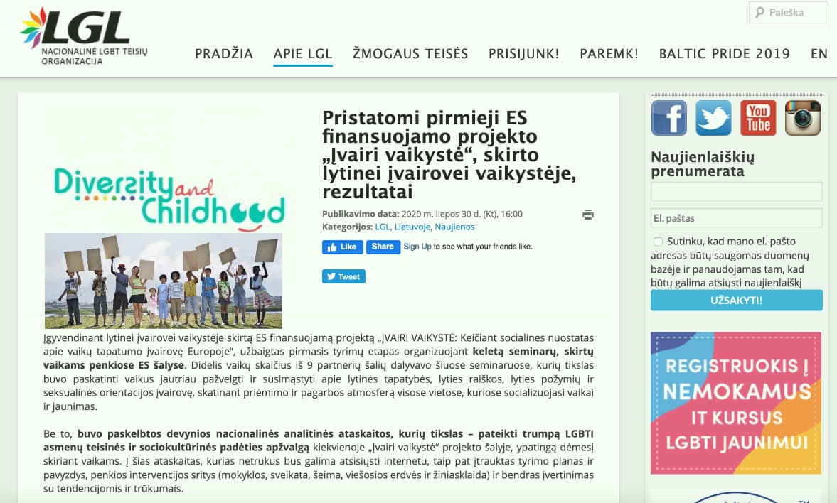 Lytinė įvairovė vaikystėje – kiekvieno Lietuvos vaikučio teisė