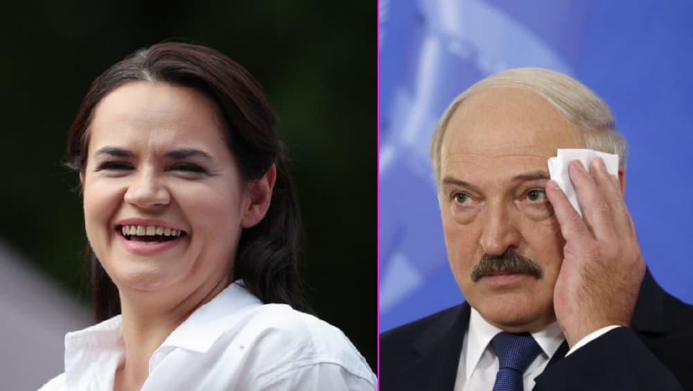 Baltarusijos prezientė S. Tichanovskaja ir tariamas prezidentas A. Lukašenka.
