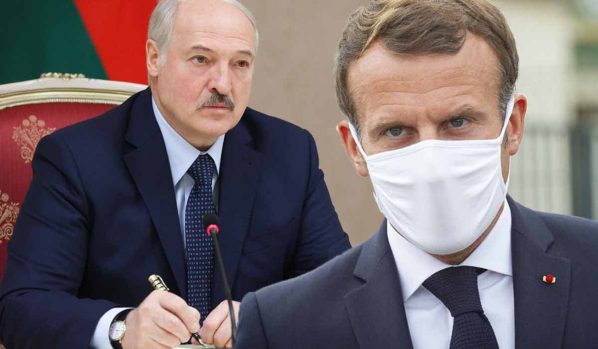 Tariamas Baltarusijos prezidentas A. Lukašenka ir Prancūzijos lyderis E. Makronas. Nuotr. glbnews.com