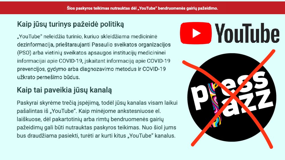 Cenzūra: „PressJazz TV“ paskyra <i>youtube</i> platformoje sunaikinta negrįžtamai