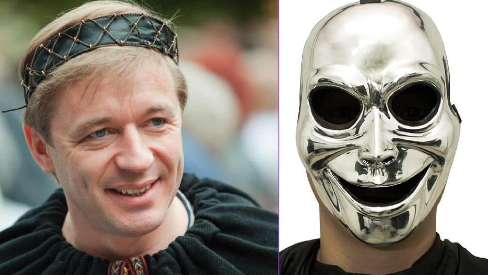 Kairėje – žalijų valstiečių lyderis Ramūnas Karbauskis. Dešinėje – stebuklingų savybių kuriamos sidabrinės kaukės asociatyvi nuotrauka.