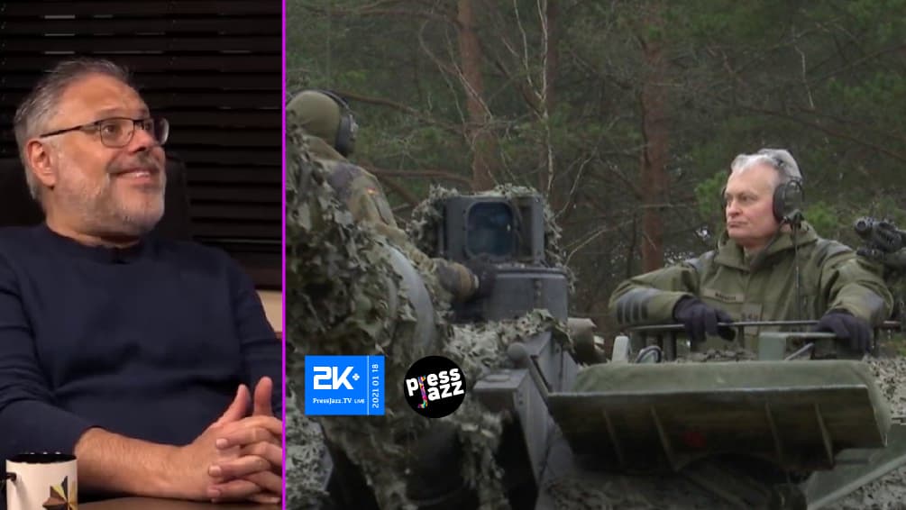 Ekscentriškasis Rusijos ekonomistas M. Chazinas ir Lietuvos Respublikos Valstybės gynimo tarybos vadovas G. Nausėda.