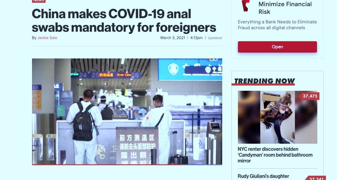 Kinijoje COVID-19 išangės tepinėliai privalomi visiems svečiams iš užsienio