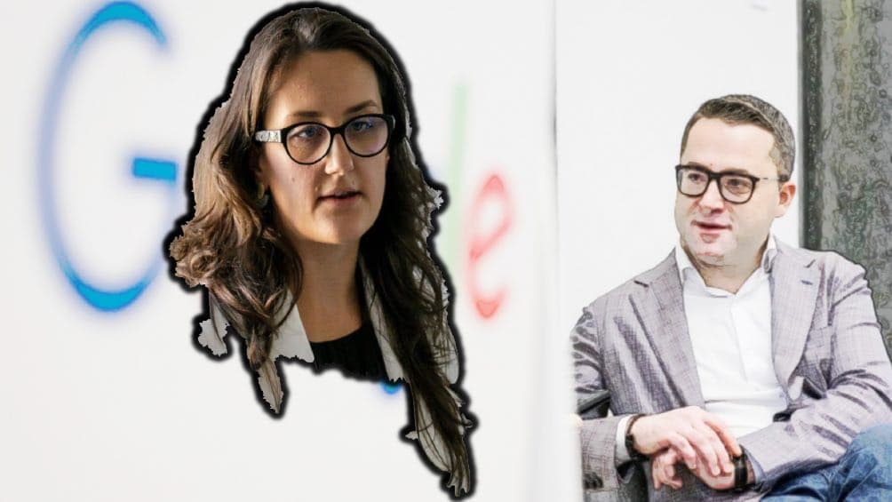 UAB „Google Lithuania“ vadovas Vytautas Kubilius (dešinėje) linkęs ginti dezinformacijos skleidėjus, medžiagą, kuri demaskuoja melagius, jis šalina. Kairėje - melo skleidėja mokslininkė Simona Stankevičiūtė.