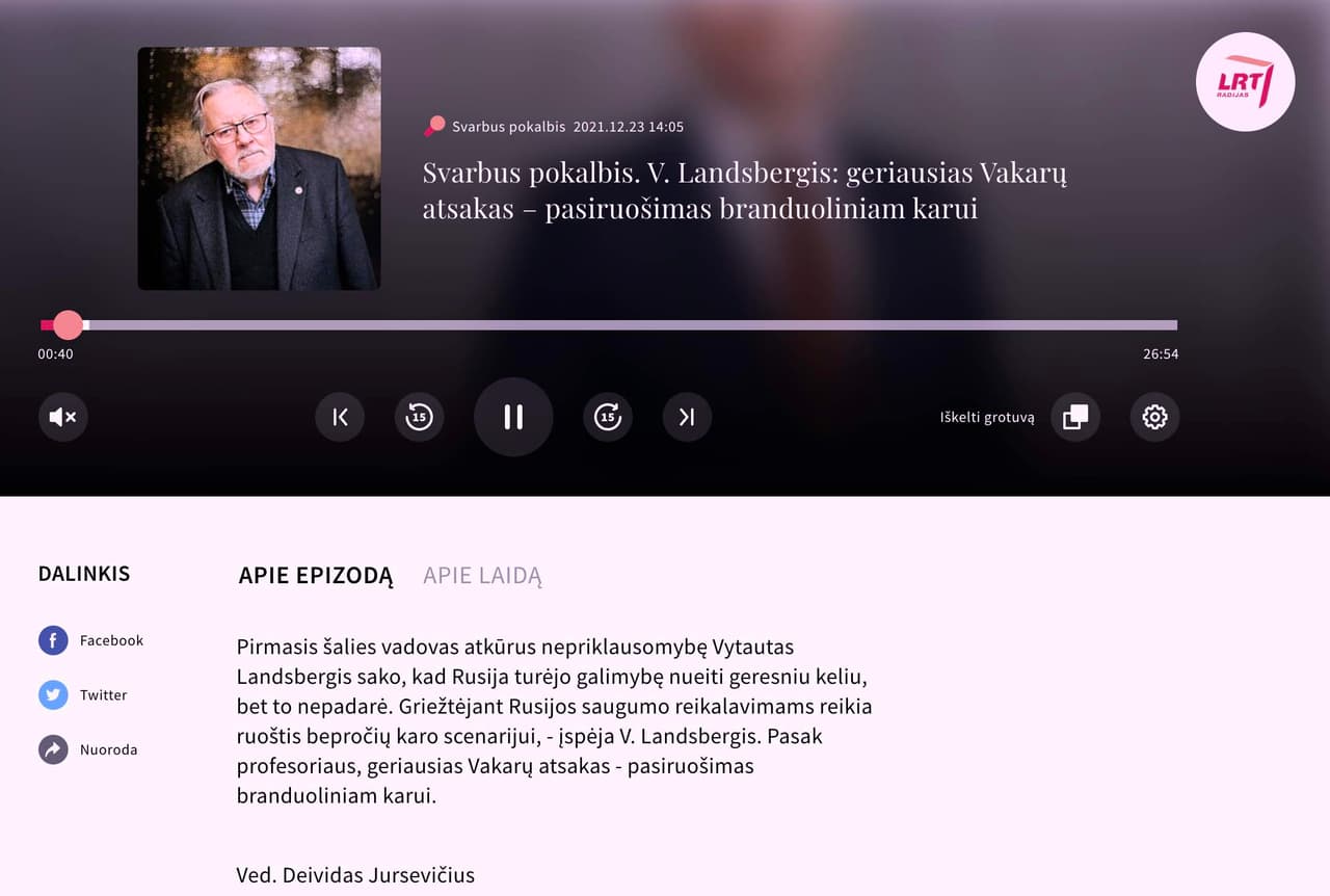 Lietuvos prezidentas V. Landsbergis ragina ruoštis branduoliniam karui