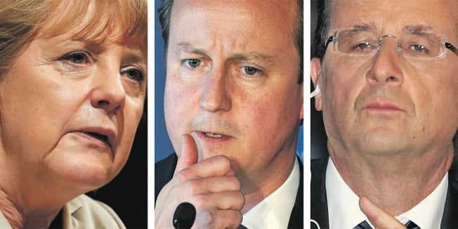 A. Merkel, D. Cameronas, F. Hollande'as