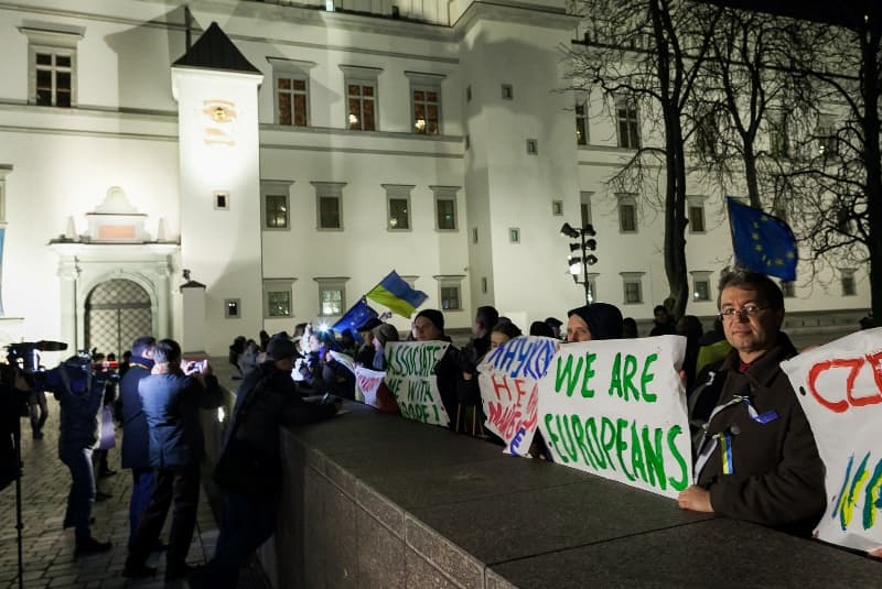 Protestuoja proeuropietiškos Ukrainos raidos kelio šalininkai. Martyno Ambrazo (Elta) nuotr.